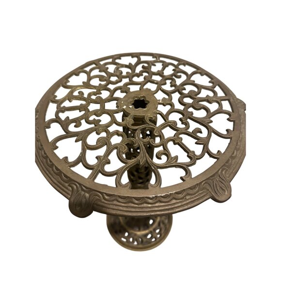 Antique Brass Ornate Table w/ Filigree Design 16 inches - Picture 5 of 8